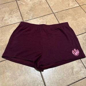 Women's Burgundy Shorts with Pink Logo